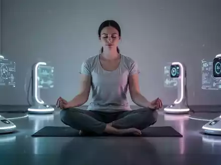 Eine Person meditiert oder schläft friedlich, umgeben von subtilen, futuristischen Geräten, die Ruhe und fortschrittliche Wellness-Technologie symbolisieren. - Foto: über boerse-global.de