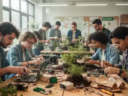 Eine Gruppe von Menschen unterschiedlichen Alters nimmt an einem praktischen Workshop teil, der sich auf Nachhaltigkeit konzentriert. - Foto: über boerse-global.de