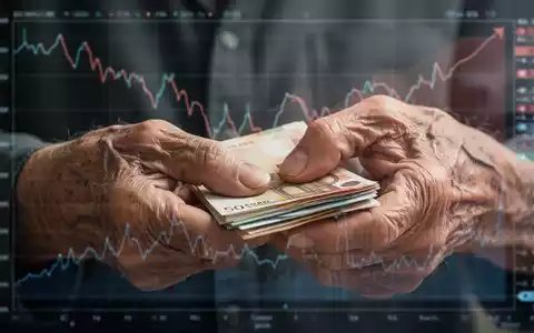 Nahaufnahme von faltigen Händen, die Euro-Banknoten zählen, mit unscharfen Finanzdiagrammen im Hintergrund, die sinkende Werte zeigen. - Foto: über boerse-global.de