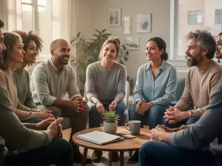 Eine Gruppe von Menschen sitzt in einem Kreis und tauscht sich in einer unterstützenden Umgebung aus, was Resilienz und soziale Bindungen symbolisiert. - Foto: über boerse-global.de