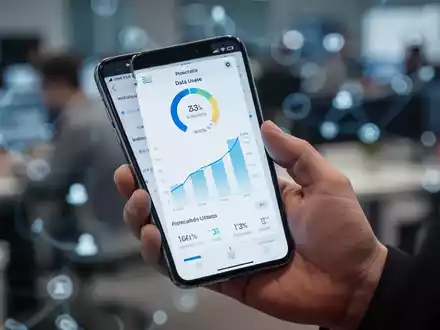 Eine Hand hält ein iPhone mit einem Datennutzungsdiagramm zur Veranschaulichung von mobilem Datenmanagement und Konnektivität. - Foto: über boerse-global.de