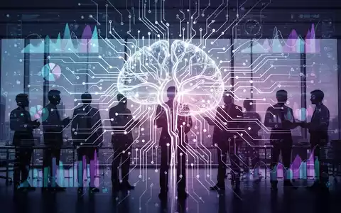 Abstrakte KI-Workflow-Integration mit digitalen Datenströmen und neuronalem Netz über Fachleuten. - Foto: über boerse-global.de