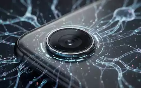 Nahaufnahme einer Smartphone-Kamera mit digitalen Lichteffekten und abstrakter KI-Netzwerkdarstellung. - Foto: über boerse-global.de