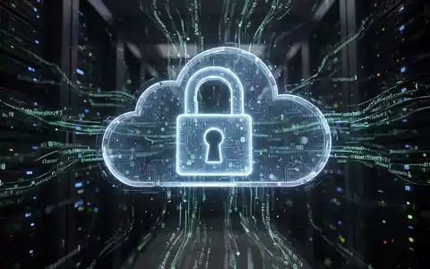 Digitales Schloss-Symbol mit leuchtenden Linien über Cloud-Netzwerk mit fließendem Code, symbolisiert Sicherheit und Datenschutz. - Foto: über boerse-global.de
