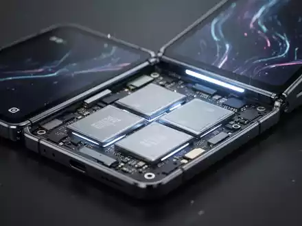 Teilweise geöffnetes faltbares Smartphone mit sichtbarer Akku-Architektur und zwei separaten Akkuzellen. - Foto: über boerse-global.de