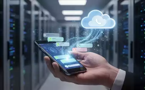 Eine Hand hält ein Smartphone, aus dem holografische SMS- und Anrufdaten in eine Cloud fließen, im Hintergrund ein Rechenzentrum. - Foto: über boerse-global.de