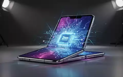 Schlankes, teilweise gefaltetes Smartphone mit leuchtender Leiterplatten-Überlagerung auf dem Bildschirm, symbolisiert 2nm-Prozessortechnologie. - Foto: über boerse-global.de