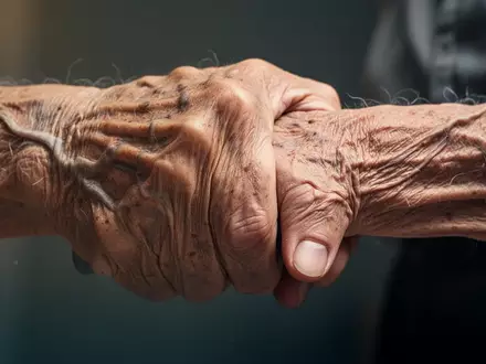 Nahaufnahme der Hand eines älteren Menschen, die ein leichtes Gewicht hält, um Muskelaufbau und -erhalt im Alter darzustellen. - Foto: über boerse-global.de
