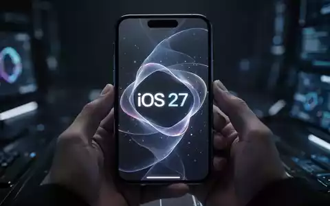 Nahaufnahme eines Smartphones mit futuristischer iOS-Benutzeroberfläche und leuchtenden Elementen, gehalten in Händen in dunkler Umgebung. - Foto: über boerse-global.de