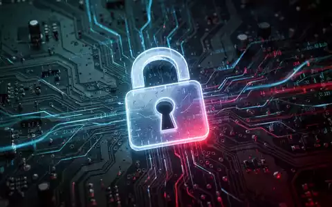 Glühendes Vorhängeschloss-Symbol auf digitaler Leiterplatte mit Datenströmen. Symbolisiert Cybersicherheit und Datenlecks. - Foto: über boerse-global.de