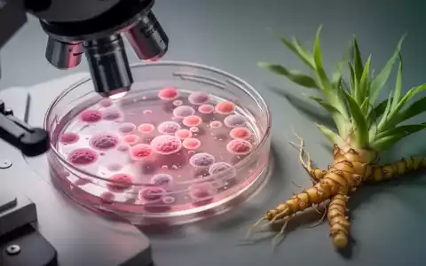 Brustkrebszellen in einer Petrischale unter dem Mikroskop, daneben Pflanzenbestandteile von Curcuma kwangsiensis. - Foto: über boerse-global.de