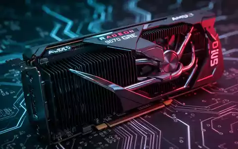 Nahaufnahme einer High-End-AMD-Radeon-RX-9070-GRE-Grafikkarte mit dezenten blauen und roten Lichtern. - Foto: über boerse-global.de