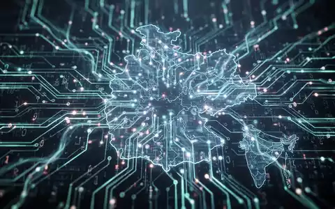 Stilisierte neuronale Netzstruktur mit digitalen Datenströmen, überlagert mit Umrissen Bayerns und Indiens, symbolisiert KI-Kooperation. - Foto: über boerse-global.de