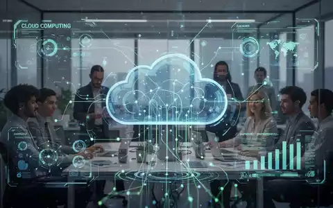 Holografische Schnittstelle mit Cloud-Daten und KI, dezenter Bürohintergrund, symbolisiert Microsoft 365 und Copilot. - Foto: über boerse-global.de