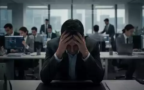 Eine einzelne Person in einem Büro hält den Kopf in den Händen, während unscharfe Kollegen im Hintergrund arbeiten. - Foto: über boerse-global.de