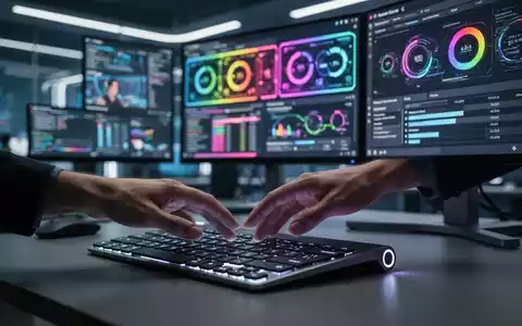 Hand über einer Tastatur mit mehreren farblich gekennzeichneten Monitoren, die Systemmetriken und eine Bildschirmaufnahme-Oberfläche anzeigen. - Foto: über boerse-global.de