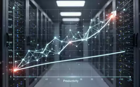 Glühendes neuronales Netz über Finanzcharts, steigende KI-Rechenkosten vs. stagnierende Produktivität. - Foto: über boerse-global.de