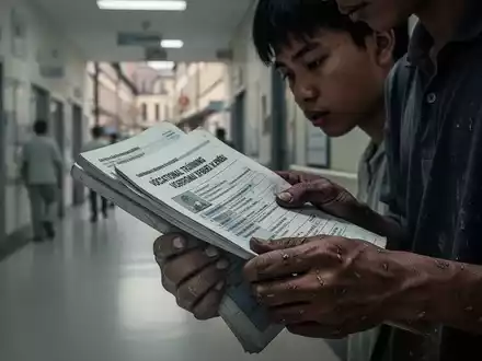 Nahaufnahme der Hände einer jungen vietnamesischen Person, die ein Lehrbuch hält, mit verschwommenem Hintergrund einer deutschen Stadt. - Foto: über boerse-global.de