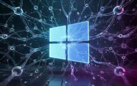 Stilisiertes Microsoft Windows-Logo in leuchtendem Blau, umgeben von abstrakten digitalen neuronalen Netzlinien, die KI-Integration und Software-Ökosystem darstellen. - Foto: über boerse-global.de