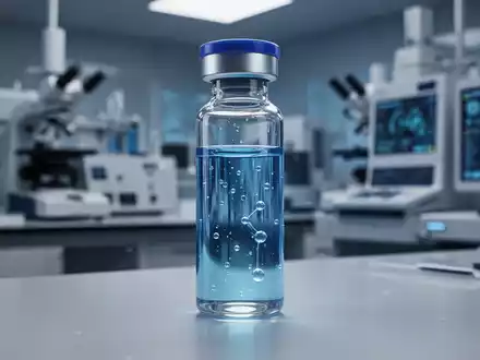 Nahaufnahme eines Blutprobenröhrchens mit blauer Flüssigkeit in einem hochmodernen Labor, das fortgeschrittene Diagnostik und Medizintechnik symbolisiert. - Foto: über boerse-global.de