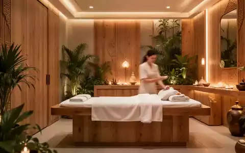 Ein ruhiger, moderner Spa-Behandlungsraum mit Holzakzenten und Grünpflanzen, der Entspannung und Wellness symbolisiert. - Foto: über boerse-global.de