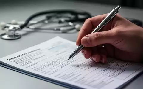 Eine Hand hält einen Stift über einem medizinischen Formular, mit verschwommenen medizinischen Instrumenten im Hintergrund. - Foto: über boerse-global.de