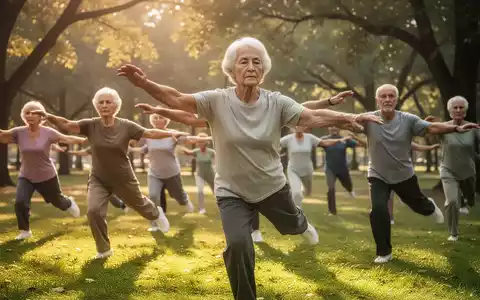 Senioren praktizieren Tai Chi in einem Park, konzentrieren sich auf fließende Bewegungen und Gleichgewicht. - Foto: über boerse-global.de