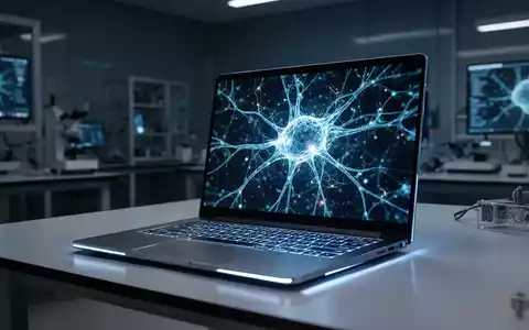 Futuristischer Laptop mit abstrakten KI-Neuronalnetz-Mustern auf dem Bildschirm, symbolisiert fortschrittliche Computertechnik und künstliche Intelligenz. - Foto: über boerse-global.de
