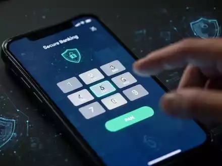 Nahaufnahme eines Smartphones mit einer Banking-App, die ein sechsstellige PIN-Eingabefeld anzeigt. Eine Hand tippt auf den Bildschirm. - Foto: über boerse-global.de