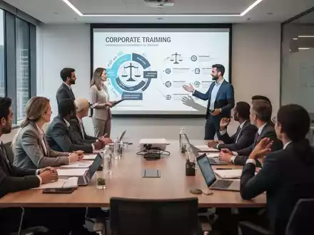 Eine vielfältige Gruppe von Menschen nimmt an einem professionellen Seminar teil, während ein Dozent eine Präsentation hält. - Foto: über boerse-global.de