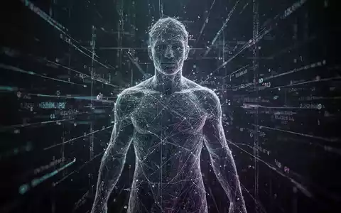 Abstrakte Darstellung digitaler Verwundbarkeit, leuchtende Datenlinien formen eine fragmentierte menschliche Silhouette vor dunklem Hintergrund. - Foto: über boerse-global.de
