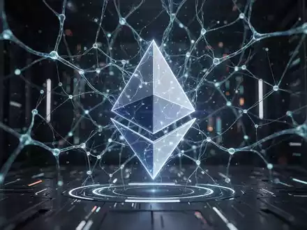 Abstrakte Darstellung von KI-Agenten, die eine Schwachstelle in einem Ethereum-Blockchain-Netzwerk identifizieren, mit leuchtenden Verbindungen. - Foto: über boerse-global.de