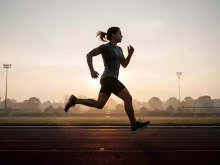 Eine Person läuft im Morgengrauen auf einer Laufbahn, die Silhouette hebt sich vor einem weichen, warmen Himmel ab. - Foto: über boerse-global.de