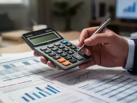 Hände halten einen Taschenrechner und einen Stift, analysieren Finanzdokumente und Diagramme auf einem Schreibtisch in einem Heimbüro. - Foto: über boerse-global.de