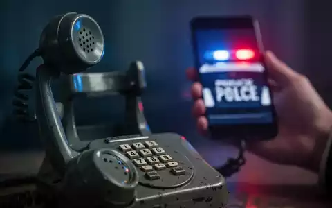 Ein alter Telefonhörer im Vordergrund, unscharf im Hintergrund eine Hand, die ein Smartphone mit Polizeisirene hält. - Foto: über boerse-global.de