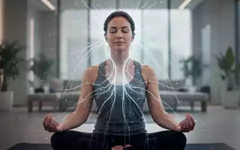 Eine Person meditiert ruhig, umgeben von sanften Lichtströmen, die neuronale Aktivität oder Energiefluss andeuten. - Foto: über boerse-global.de