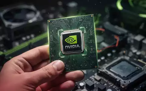 Eine Hand hält eine Sammelkarte mit einer stilisierten NVIDIA GPU. Andere Tech-Komponenten sind im Hintergrund unscharf. - Foto: über boerse-global.de
