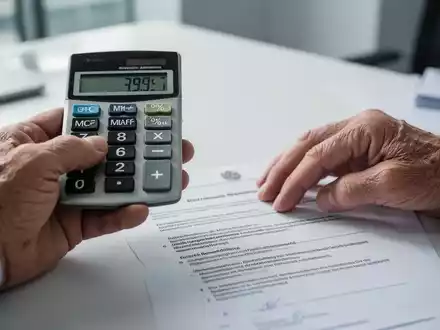 Hände einer älteren Person, die einen Taschenrechner und deutsche Rechtsdokumente halten, symbolisieren Rentenänderungen. - Foto: über boerse-global.de