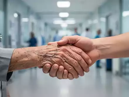 Eine ältere Hand wird sanft von einer jüngeren Hand gehalten, symbolisiert Pflege und Unterstützung. - Foto: über boerse-global.de
