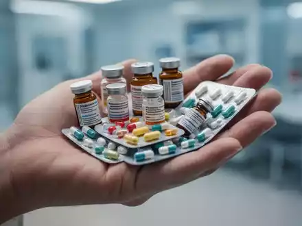 Eine Hand hält eine Auswahl an Medikamentenflaschen und Blisterpackungen, die Bluthochdruckmedikamente symbolisieren. - Foto: über boerse-global.de