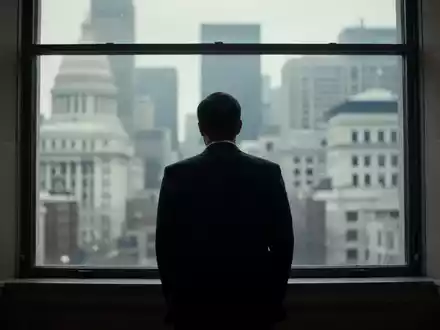 Eine Silhouette eines Beamten, der in einem Regierungsgebäude aus einem Fenster blickt, was Verzögerung und Unsicherheit symbolisiert. - Foto: über boerse-global.de