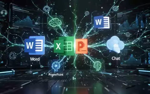 Leuchtendes neuronales Netzwerk über Microsoft-365-Symbolen auf dunkler digitaler Oberfläche, symbolisiert KI-Integration. - Foto: über boerse-global.de