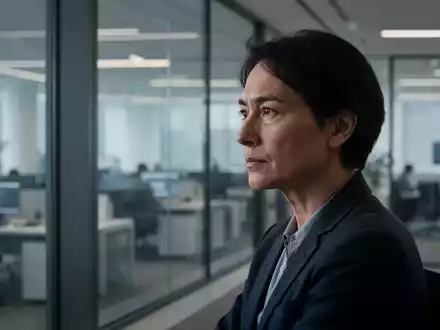 Eine einsame Person in einem modernen Büro, die aus dem Fenster blickt. Die Szene deutet auf Nachdenken und einen Karrierewechsel hin. - Foto: über boerse-global.de