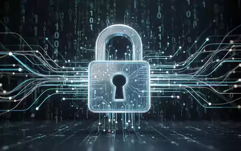 Stilisierte digitales Vorhängeschloss umgeben von Datenströmen und Binärcode, symbolisiert Datenschutz und Cybersicherheit. - Foto: über boerse-global.de