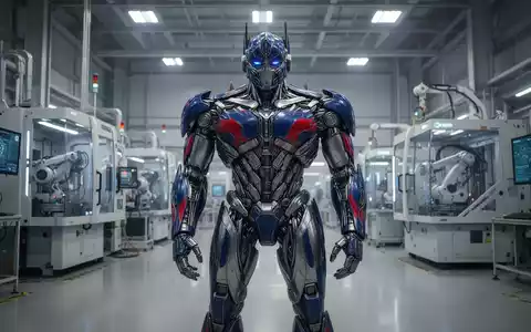 Ein humanoider Roboter, ähnlich Teslas Optimus, steht in einer modernen, hellen Fabrik mit Roboterarmen und Ausrüstung. - Foto: über boerse-global.de