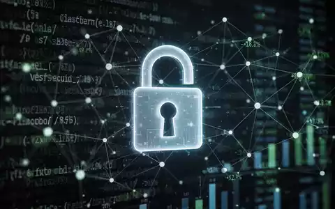 Leuchtendes Vorhängeschloss-Symbol vor abstraktem digitalem Code und vernetzten Datenpunkten, symbolisiert finanzielle Datensicherheit. - Foto: über boerse-global.de