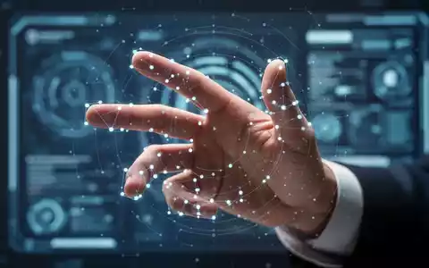 Menschliche Hand mit Geste, überlagert von digitalen Linien und Punkten, die biometrische Analyse zur sicheren Verifikation andeutet. - Foto: über boerse-global.de