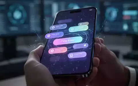Nahaufnahme eines modernen Samsung-Smartphone-Bildschirms mit bunter, futuristischer Benutzeroberfläche und schwebenden Menüs, gehalten von einer Hand. - Foto: über boerse-global.de