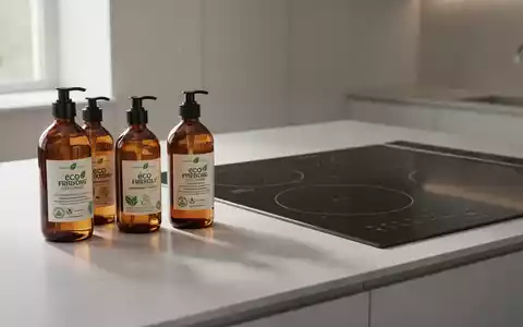 Eine minimalistische Küche mit umweltfreundlichen Reinigungskonzentraten und einem energieeffizienten Induktionskochfeld, symbolisiert nachhaltige Haushaltsprodukte. - Foto: über boerse-global.de