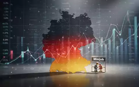 Eine stilisierte Darstellung der deutschen Wirtschaft mit überlagerten Finanzdaten und einem Symbol für Minijobs. - Foto: über boerse-global.de